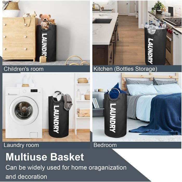 Panier à Linge Pliable 52 L Avec Roues – Tissu Oxford 600D Imperméable, Gris Foncé – QWORK