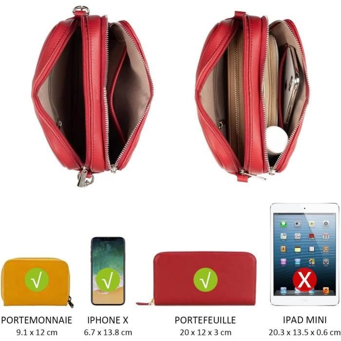 CRAZYCHIC Sac Bandouliere Matelasse Simili Cuir Femme Sacoche Chaine Porte Epaule Besace Rectangle Zip Mode Soiree Rouge