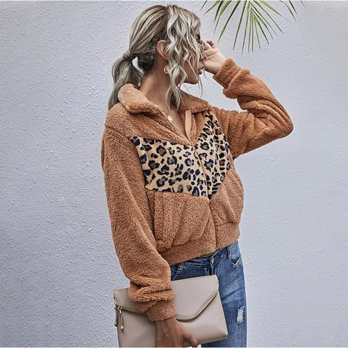 Veste Femme Cachemire Imprime Leopard Surpiqures Fermeture eclair revers manches longues Multicolor Multicolor Cdiscount Pret a Porter