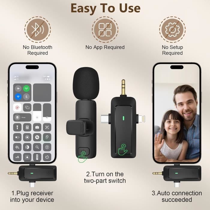Micro Cravate Sans Fil Hanmer - 2 émetteurs + Récepteur - Pour IPhone IPad - Enregistrement Et Live