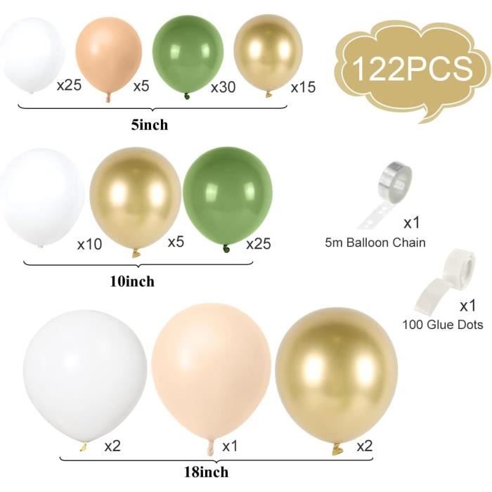 99 Pcs Kit Arche Ballon Vert Sauge Et Or, Decoration Guirlande Ballon Vert  Or Et Blanc Sable, Pour Decoration Ballon Annivers[x55] - Cdiscount Maison