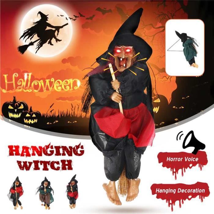 Lot De 4 Figurines Sorcière à Suspendre Halloween - Avec Cloches Et Balai, 12x20cm, Pour Décorer Portes Et Fenêtres