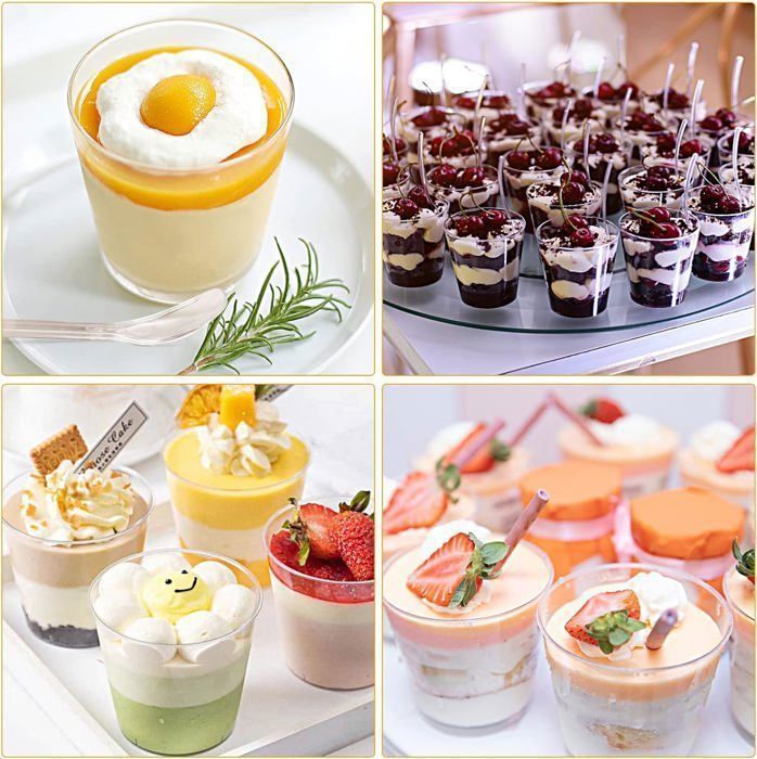 Gobelets Jetables 50 Tasses à Dessert 60ml Avec Cuillères - Transparentes, Réutilisables Pour Mousse Et Tiramisu Décoration Tiramisu Mousse