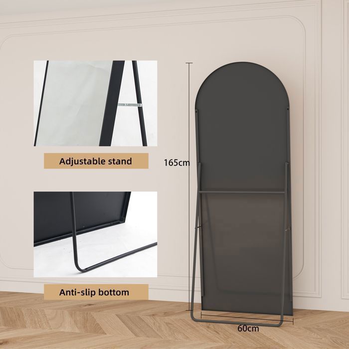 KEFSR Miroir sur Pied Arqué 165 x 60cm,Miroir Mural avec Support,Cadre en Alliage d'Aluminium,Verre Trempé,Grand Miroir pour Chambre,Salon(Doré) | Leroy Merlin