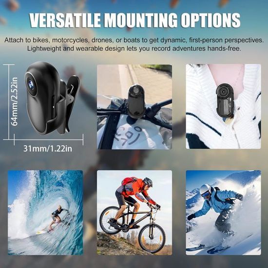 Mini Caméra Sport 4K Stabilisé 3 Axs 12Mpx 128Go YONIS