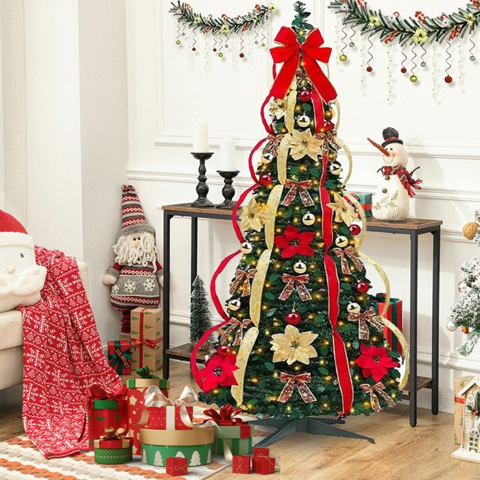 Sapin De Noël Artificiel 150 Cm Pailleté Et Lumineux - Pop-up (dépliable), Avec Guirlandes LED à Piles, Décoration Intérieur/extérieur - 11
