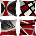4 pièces Housse de coussin en Noir Rouge Motif géométrique Housse de coussin 45x45cm[720]-0