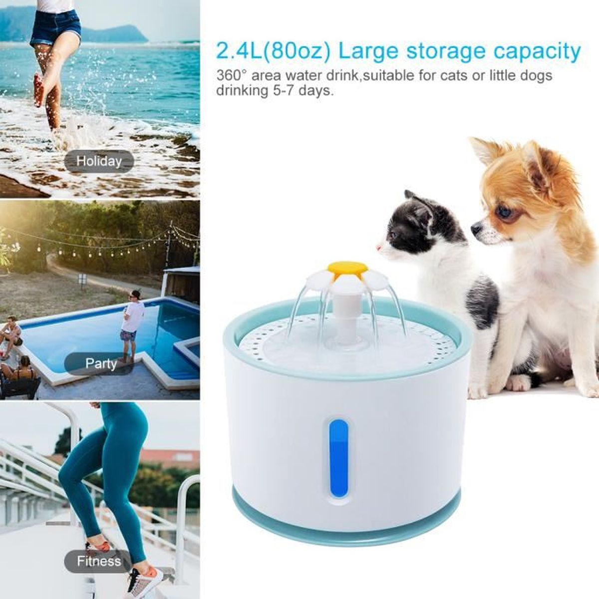 24l Pet Filtre Usb Automatique Electrique Fontaine Deau Potable Chat Chien Bleu