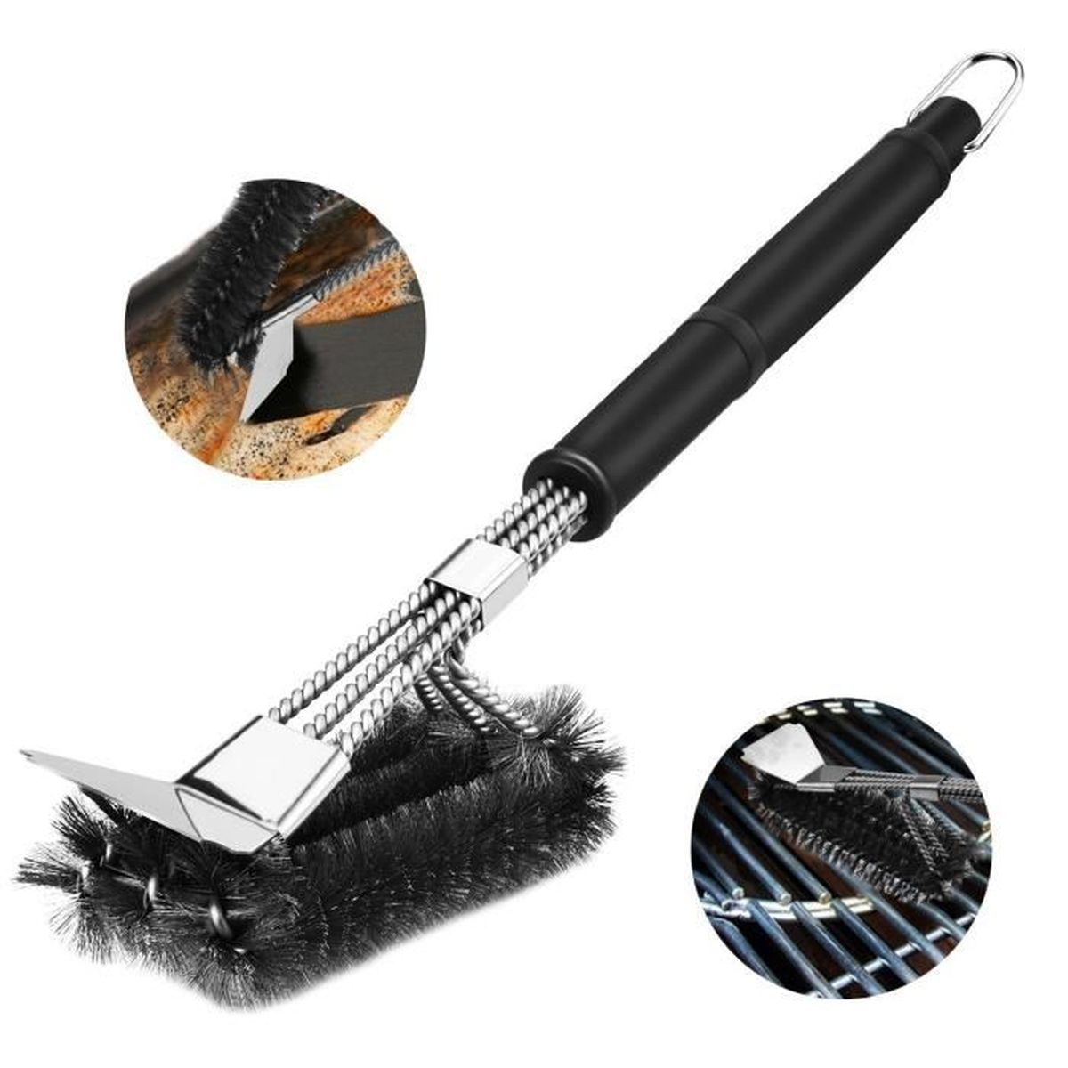 Set De 3 Brosses à Gril En Inox - Nettoyage Barbecue Avec Grattoir Intégré