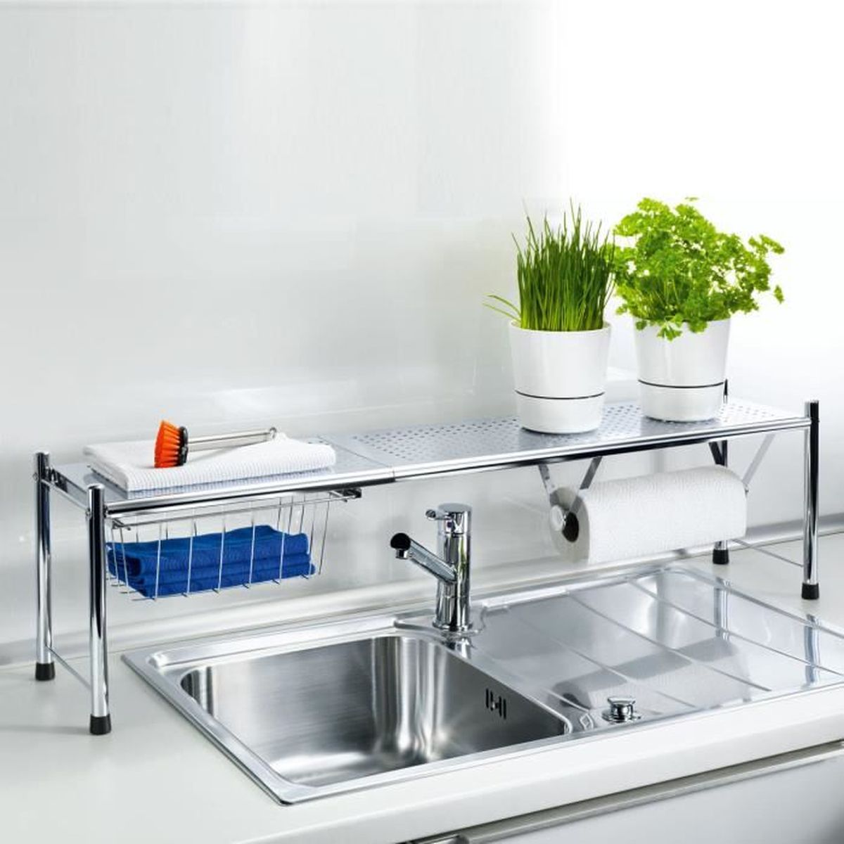 Etagere Extensible Meuble Rangement Inox Metal Sous Evier Cuisine