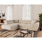 BEST MOBILIER Baoji - Canapé d'angle gauche 5 places convertible avec têtières et coffre en velours côtelé - Beige