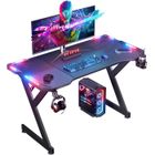 HLONONE LED Bureau Gaming 120 x 60 cm, avec Porte-gobelet et Crochet pour Casque, Table Gaming Noire