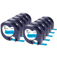 10 7MAGIC Compatible pour Dymo LetraTag Ruban Plastique 91205, 12mm x 4 m,pour Dymo LetraTag LT-100H,  noir sur bleu