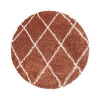 Tapis poils longs au design scandinave losanges tapis shaggy doux pour le salon Couleur: Terre cuite Taille: 120 cm Rond