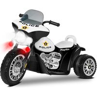 Moto Electrique Police Playkin - Noir - Batterie Rechargeable 6V - Tricycle pour Enfants +2 ans