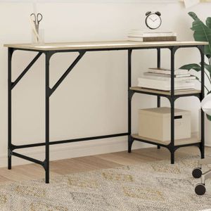 Bureau Industriel 120 Cm Bois Chêne Et Métal Noir - 2 Tiroirs - Design Moderne Pour Bureau à Domicile - MAXENCE