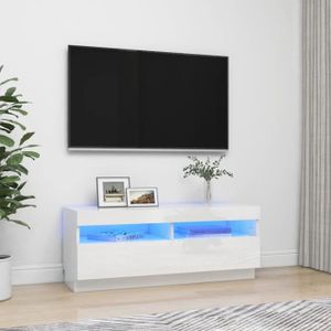 MEUBLE TV Meuble TV LED Blanc brillant 100x35x40 cm - HAUTE QUALITÉ