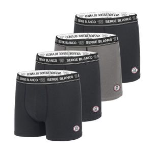 BOXER - SHORTY Serge Blanco Boxer homme coton, caleçon homme stretch, respirant et hypoallergénique, (Lot de 4) - noir, gris