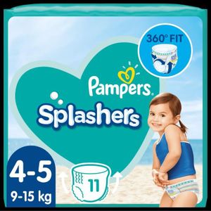 COUCHE Pampers Couches-Culottes de Bain Jetables Splashers Taille 4-5 (9-15kg) pour une Protection Optimale dans l'Eau, 11 Couches