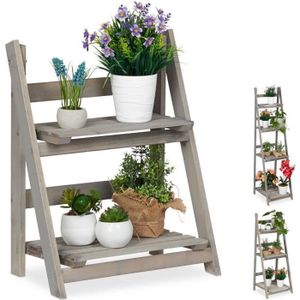 ETAGÈRE MURALE Relaxdays Escalier à fleurs, étagère bois, Escalier plantes échelle pliante étagère plantes intérieur gris - 4052025931384