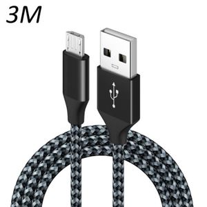 CÂBLE TÉLÉPHONE Cable Nylon Tressé Noir Micro USB 3M pour tablette Samsung Tab A 7