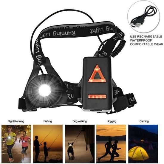 Lampe Course Poitrine 500LM USB, 3 Modes Réfléchissant, Pêche Camping Cyclisme Pratique - Bricolage