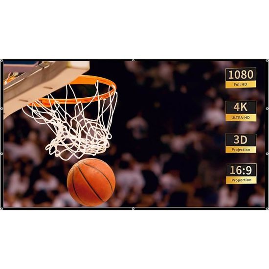 Écran De Projection 100", 16:9 HD, Lavable/Pliable, 4K, Pour Extérieur, Bureau, Conférence