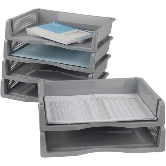 Bac à Documents Empilable 3 étages Métal Argenté - Organisation Bureau, Format A4, Aéré