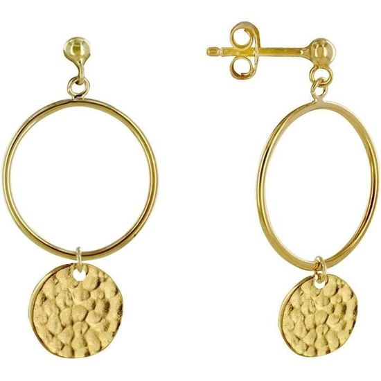 Boucles D'oreilles Plaquées Or Martelées - Anneaux Dormeuses, Occasion