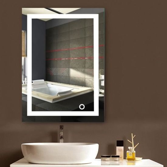 Miroir LED 80x60 cm pour salle de bain - Blanc - Aluminium - A