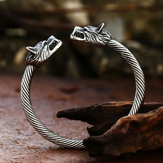 Bracelet Viking 3D Tête De Loup En Acier Inoxydable - Bijoux Mythologie Nordique, Cadeau Homme - 10