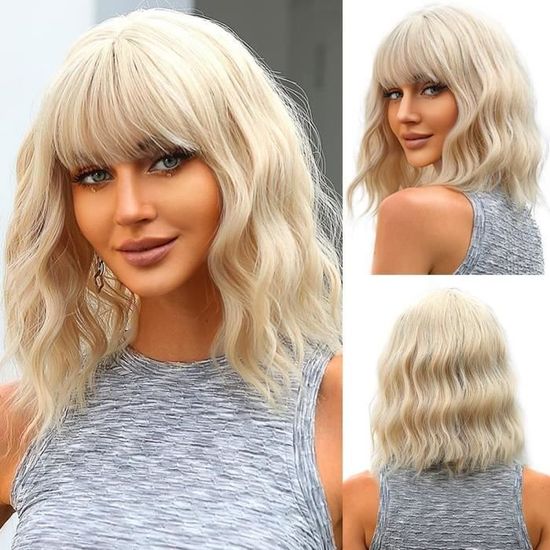 Perruque Synthétique Blonde Longue Ondulée Avec Frange - Bonnet Moyen - Neuf Sans étiquettes + 4 Bonnets Offerts