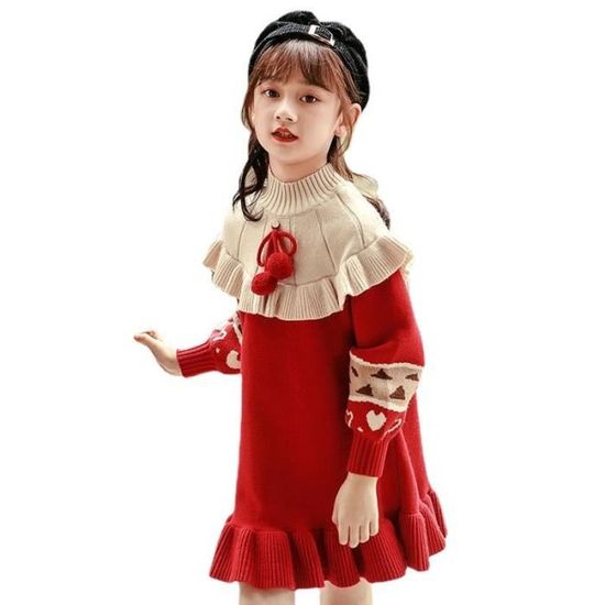 Robe Rouge Bebe Fille FYMNSI Robe En Velours Pour Fille - Manches Longues - Robe De Fête De Princesse - Automne Et Hiver, Rouge, 2-3 Ans Robe Velours Fille
