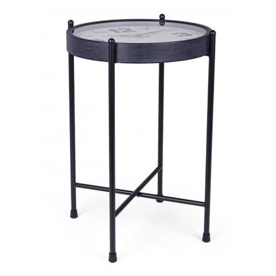 Table basse avec horloge coloris noir en acier et verre - Ø 52 x H 72 cm