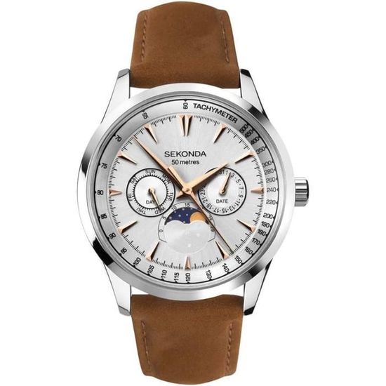 Montre Bracelet Homme Sekonda Double Temps - Modèle Sport 43mm - Mouvement Quartz - Cuir Et Acier - Neuf Avec étiquettes
