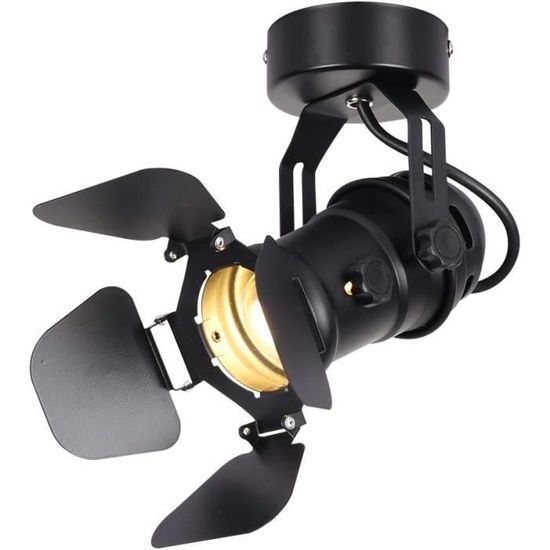 Plafonnier Industriel Comely Noir - Applique Orientable E27, Style Rétro Pour Bar, Salon, Café