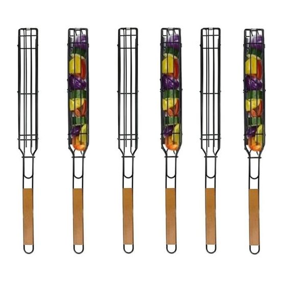Panier De Cuisson Anti-adhésif En Acier Inoxydable 304 - Pour Grill, Poisson, Légumes, Steaks | Poignée Réglable En Bois, Pliable - 8