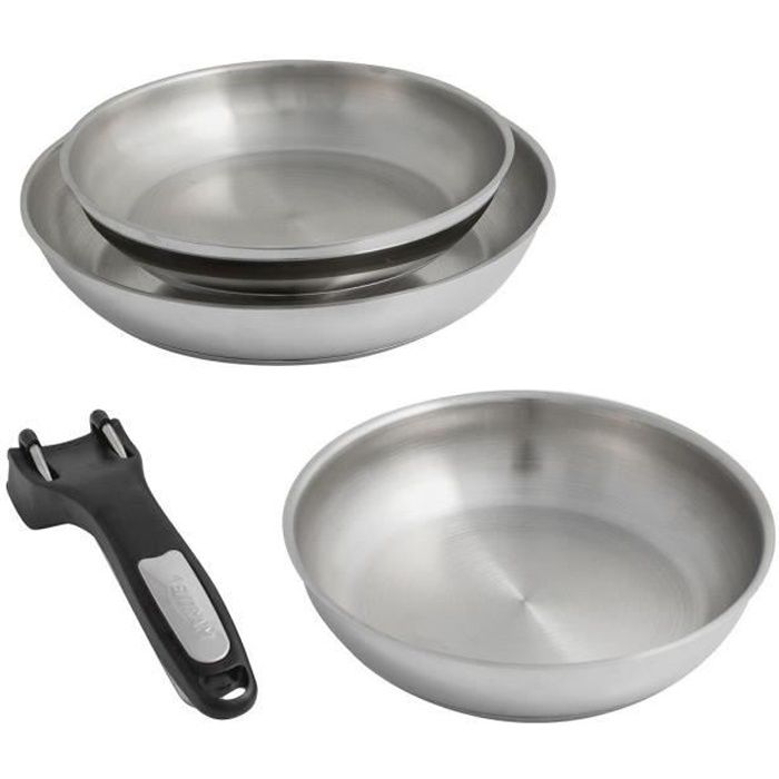 SITRAM Lot de 3 poêles 20-24-28 cm + 1 pince amovible tous feux dont induction