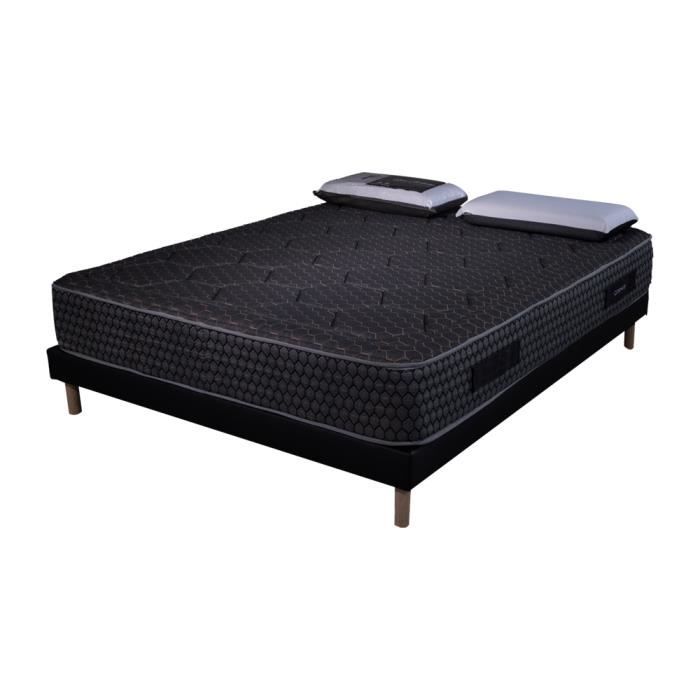Ensemble Matelas Cosmos Black | 140x190 | 2 Oreillers 70x40 | mémoire | 28 cm | Sommier tapissier simili noir 140 x 190 Noir