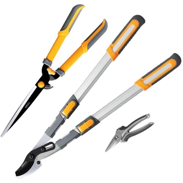 AIRAJ Taille-haie Profession en Trois pièces,Cisailles Coupe-Branches 84CM,Cisaille à haie 61CM,Sécateur19CM,Idéal pour le jardinage