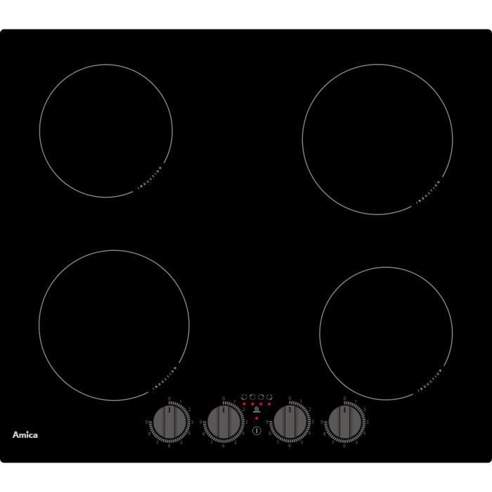Table de cuisson induction - AMICA - 4 zones - 6 kW - L59 x P52 cm - Noir - AIM3540