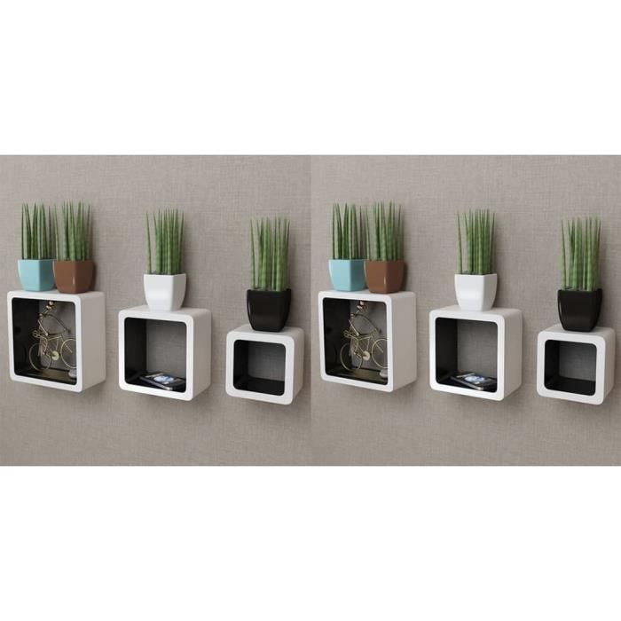 Étagères murales Forme de cube 6 pcs Blanc et noir -XNA