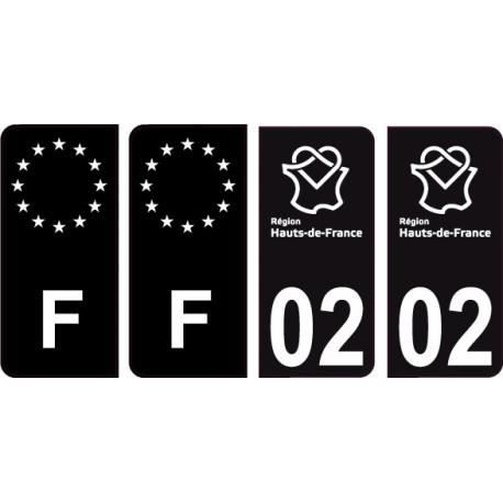 02 Aisne logo noir autocollant plaque immatriculation auto ville sticker Lot de 4 Stickers - Angles : arrondis