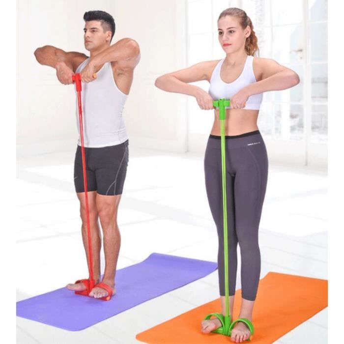Appareil de gym 4 avec repose-pieds pour exercice - Rameur avec élastique