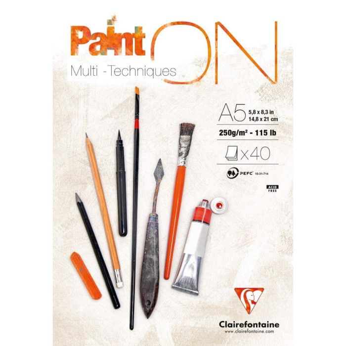Bloc A5 Paint On - Clairefontaine - 40 feuilles - 250G -14.8 x 21 cm