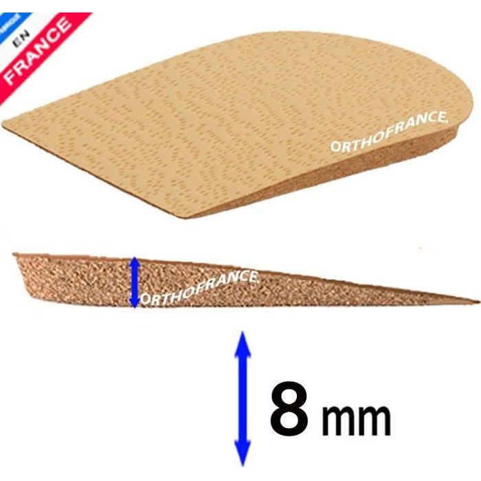 TALONNETTE de COMPENSATION Hauteur 8 mm cuir et liège ORTHOFRANCE ® Taille 2 : pointure 38/40