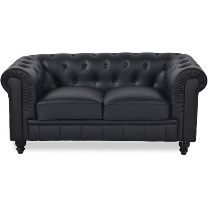 Chesterfield canapé 2 places - PU Noir