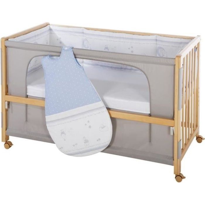ROBA Lit Cododo Complet -Gluecksengel blau- 60x120 cm avec 4 roues à freins, Naturel