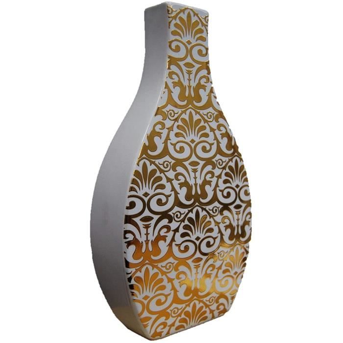 Straits 30cm Blanc et Or Décalque Carré Cou Fleur Vase Céramique Bouteille Vase