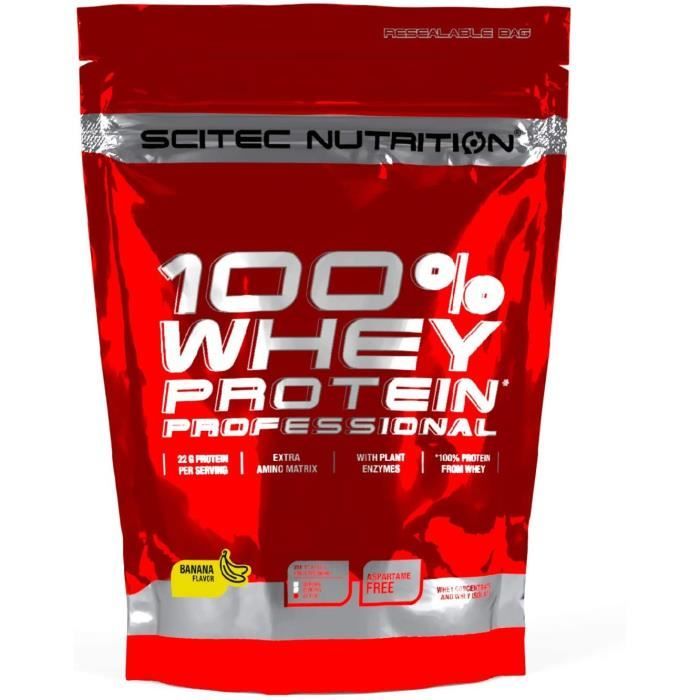 100% Whey Protein Professional avec des acidesaminés clés et des enzymes digestivessans gluten500 gBanane 167